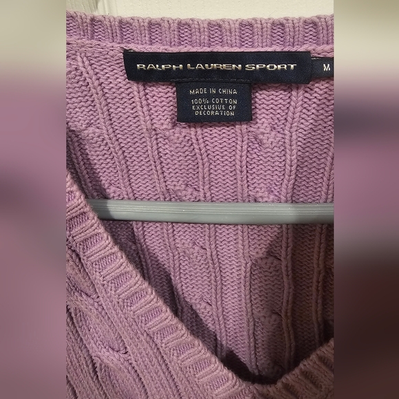 Ralph Lauren Sport Women's Lavender V-Neck Sweater 100% Cotton Size-M - Picture 10 of 11